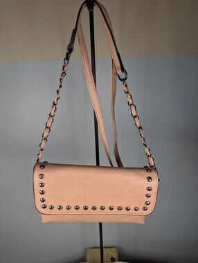 Sam & Hadley Peach Pink Studded Flap Crossbody Bag Convertible Chain Strap